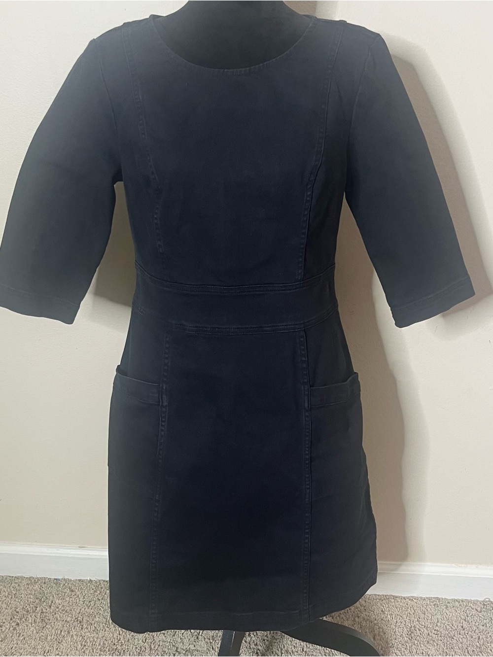 Boden Women’s Corinne Black 3/4 Sleeve Knee Length Denim Dress Sz 8R